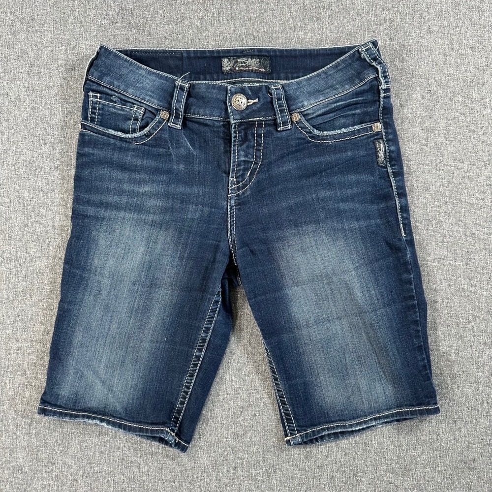 Silver Jeans Suki Mid Bermuda Shorts Womens 28 Dark Wash Denim Stretch L53908SSA
